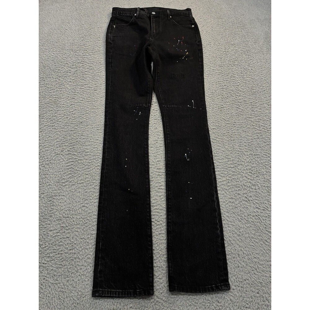 RTA Jeans Mens 32x32 Black Charcoal Straight Leg Stretch Denim Paint Splatter